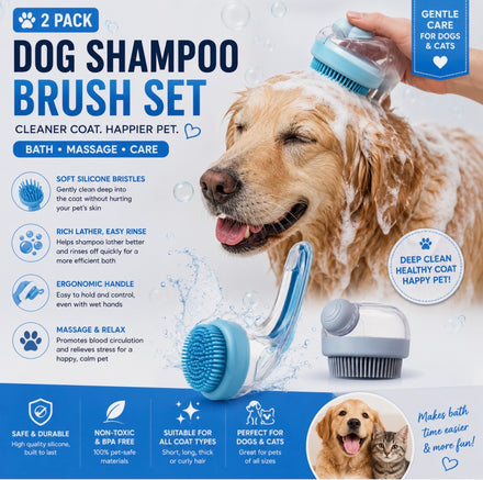 2 Pack Dog Shampoo Brush Set Silicone Pet Bath Massage Brushes for Dogs & Cats
