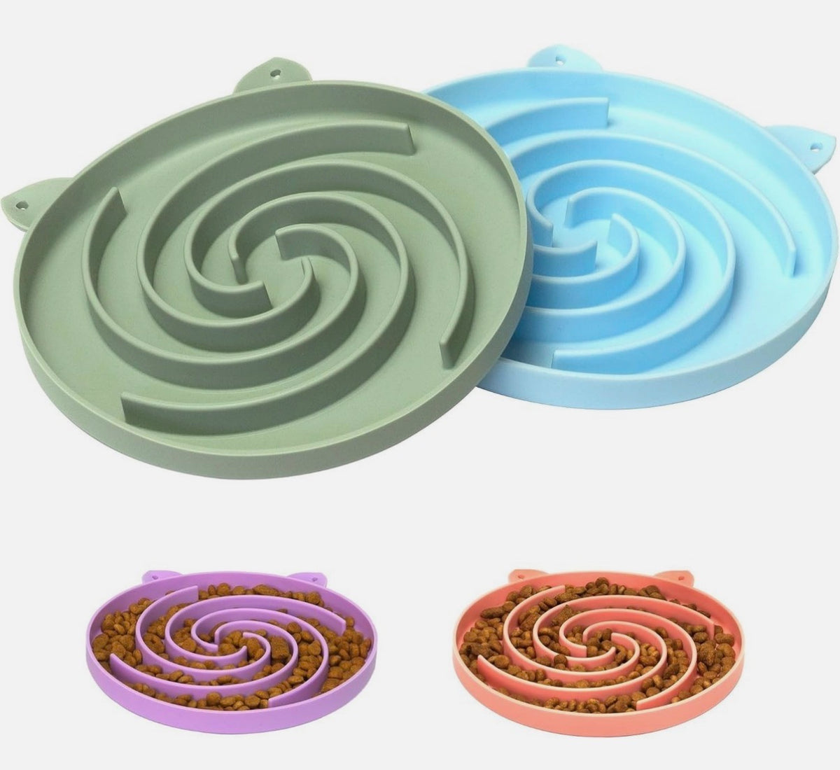 Bifeaw Slow Feeder Cat Bowl – Silicone Green & Blue Suitable for Wet & Dry Food