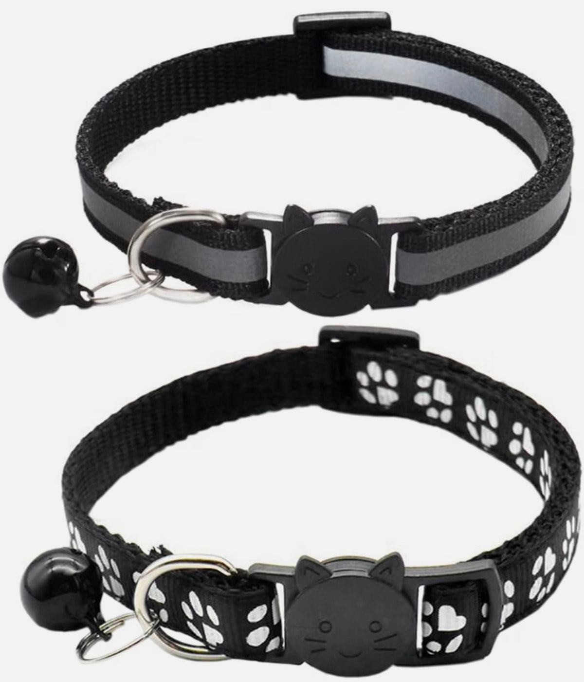 Qinao 2 Pack Cat Collars – Reflective Adjustable Kitten Collars with Bell, Black