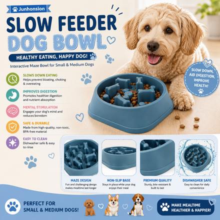 Junhonsion Slow Feeder Dog Bowl – Interactive Maze Bowl for Small & Medium Dogs