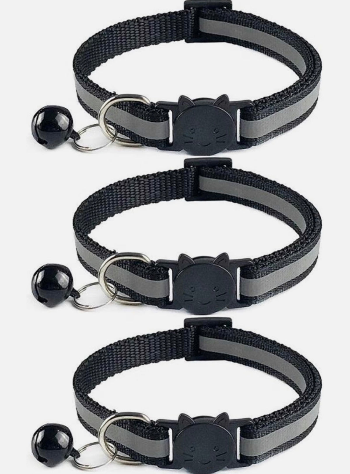 Tafeiya 3 Pack Reflective Cat Collars – Adjustable 20–32 cm, Black with Bells