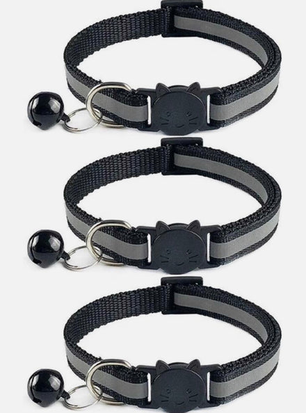 Tafeiya 3 Pack Reflective Cat Collars – Adjustable 20–32 cm, Black with Bells