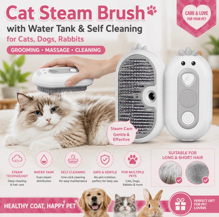 Self Cleaning Cat Steam Brush with Water Tank for Dogs Cats Rabbits