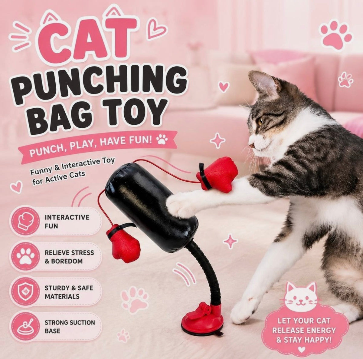 Cat Punching Bag Toy, Funny Interactive Cats Toys With Gloves Interactive Kitten