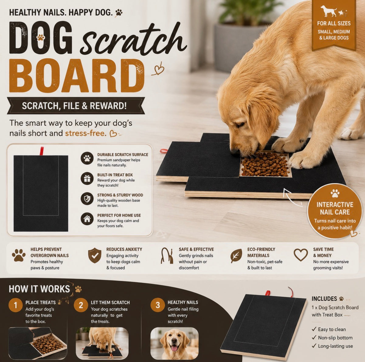 Wooden Dog Nail Scratch Board with Treat Box Interactive Nail Trimming Training