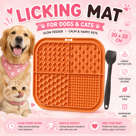 Licking Mat for Dogs & Cats with Suction Cups – 20 × 20cm Silicone Slow Feeder
