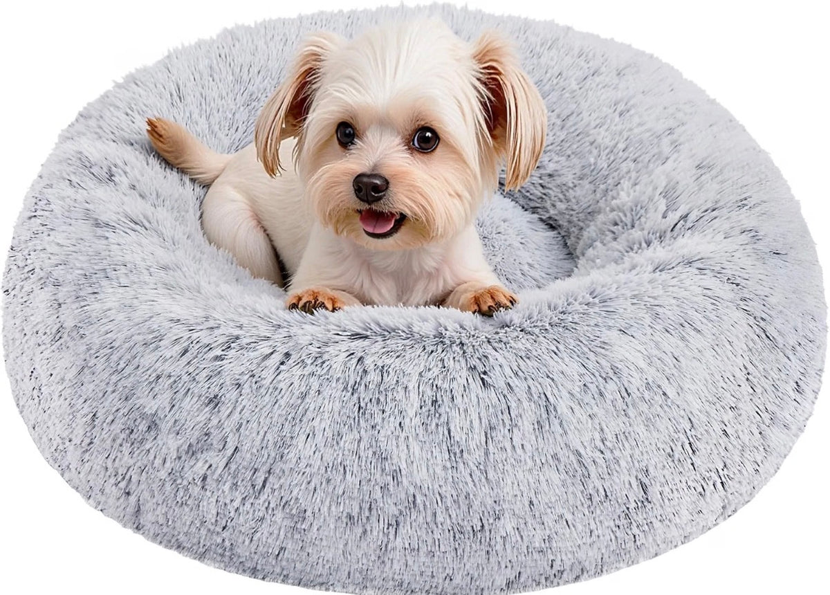 Feandrea Fluffy Donut Dog & Cat Bed – 50 cm, Washable, Long Plush