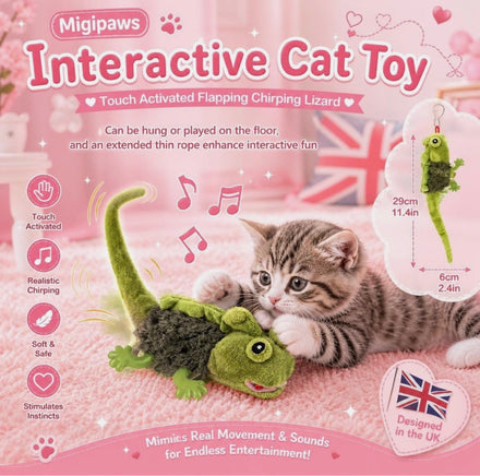 Migipaws Cat Toys, Touch Activated Flapping Chirping Lizard Kitten Toy