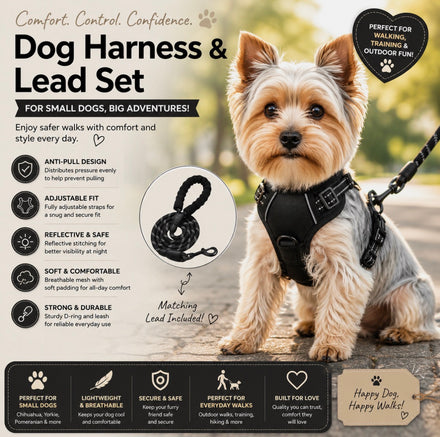 Jomkig Dog Harness & Lead Set Adjustable Reflective No Pull Pet Vest Harness