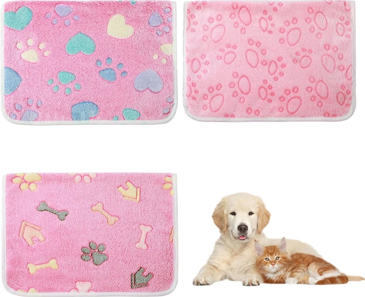 Copbopwn 3 Pack Dog & Cat Blankets – 60 x 40 cm, All Pink Plush Fleece Pet Throw