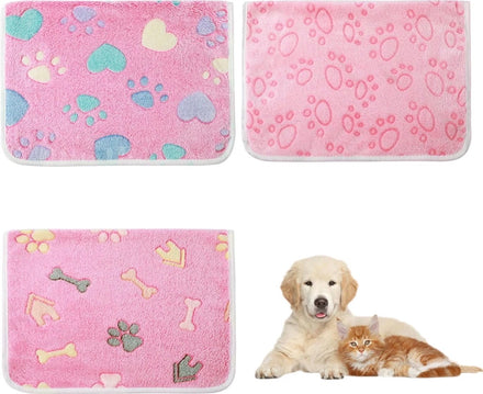 Copbopwn 3 Pack Dog & Cat Blankets – 60 x 40 cm, All Pink Plush Fleece Pet Throw