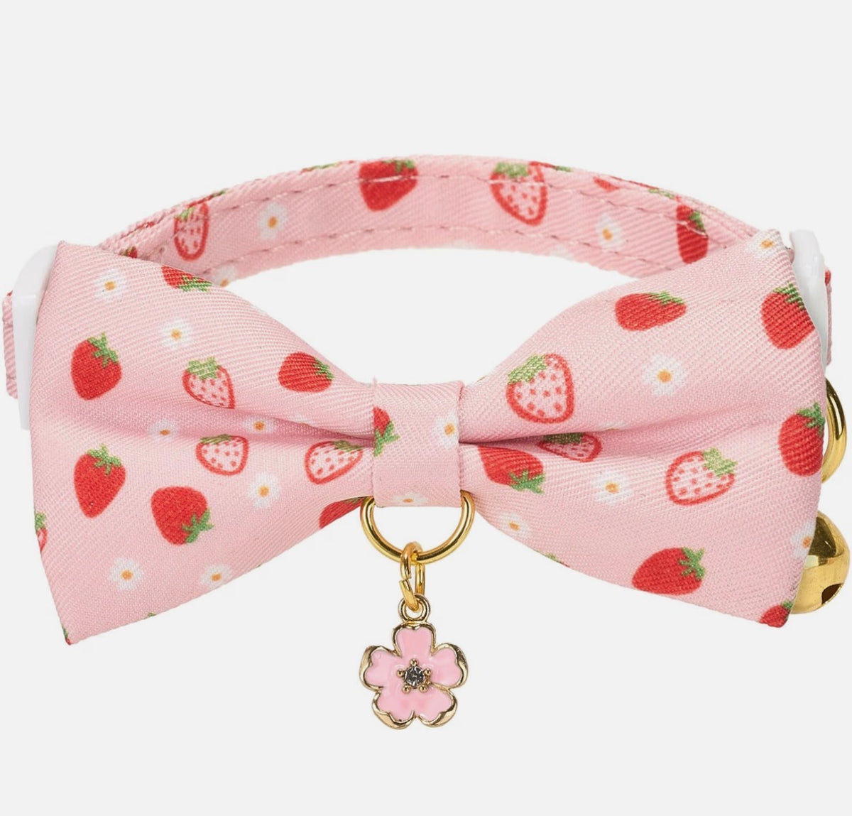 Petiry Breakaway Cat Collar Pink Strawberry Daisy Print 19–28 cm Removable Bow