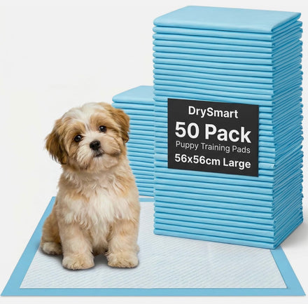 DrySmart 50 Pack Puppy Training Pads – 56 x 56 cm, Ultra-Absorbent 5-Layer Leak