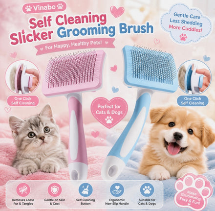 Vinabo Self-Cleaning Slicker Brush for Cats & Dogs – Pet Grooming BLUE