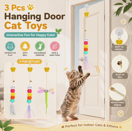 3 Pcs Hanging Door Cat Toys, Interactive Cat Door Toy with Feather