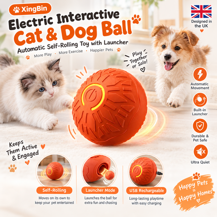 XingBin Electric Interactive Cat & Dog Ball – Automatic Self-Rolling Toy