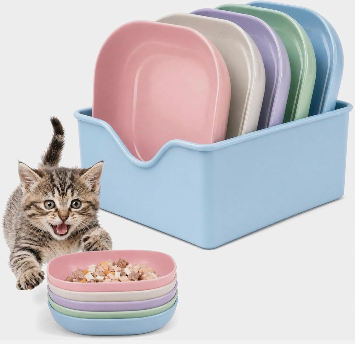 Qukkubiv 11 Pcs Cat Bowls – 14.5 cm Shallow Whisker-Friendly Feeding Dishes