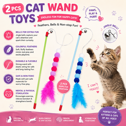 2 Pcs Cat Feather Toys,Cat Wand Toys with Feathers & Bell– Cat Feather Toy