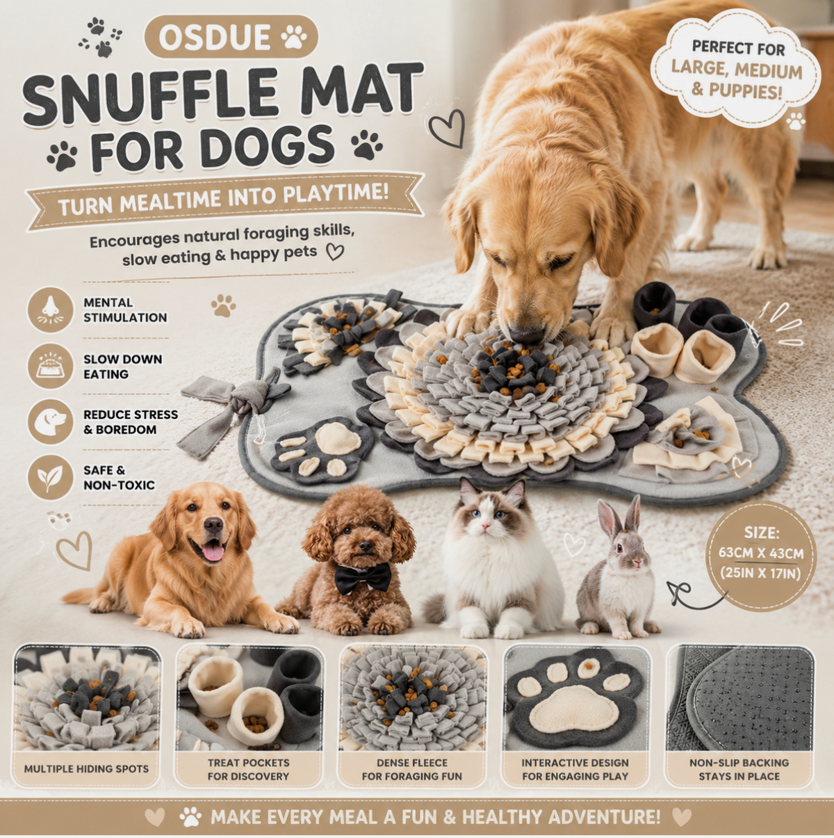 OSDUE Snuffle Mat for Dogs, Dog Snuffle Mat, Pet Slow Feeding Mat Encourages