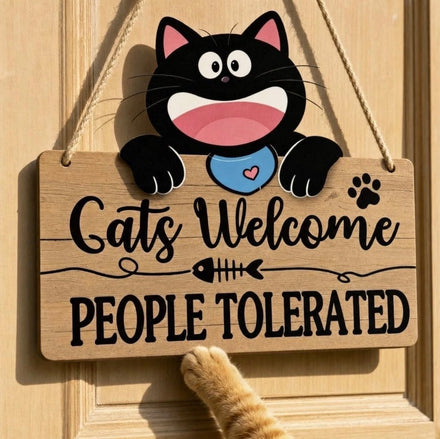 Xieesae Funny Black Cat Welcome Wood Plaque – Elegant Cat Door Sign